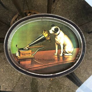 Vintage Rca Victor " His Masters Voice " Nipper Fabcraft Oval Tin Serving Tray