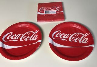Coca Cola Paper Plates (2) 8 Packs 8.  75 In.  & 16 Square Napkins 12.  875 In.  (s)