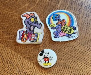 Walt Disney Epcot Figment Patches And Mickey Mouse Button