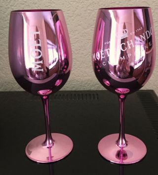 Moet Chandon Rose Pink Glass Goblet Champagne Glass Flute X 2 Rare Bnib Boxed