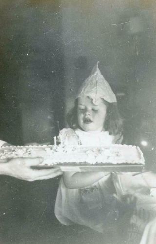 V685 Vtg Photo Little Girl Party Hat Birthday Cake Candles C Early 1900 