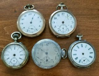 5 Collectible.  Vintage Mens Pocket Watches.  For Repair