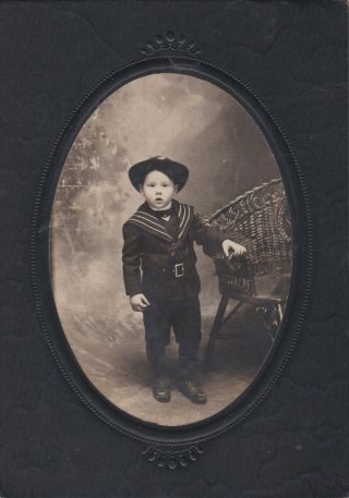 Vintage Photograph Stereo - View Artist,  Point Arena,  Ca,  Little Boy Sailor Suit,  Hat