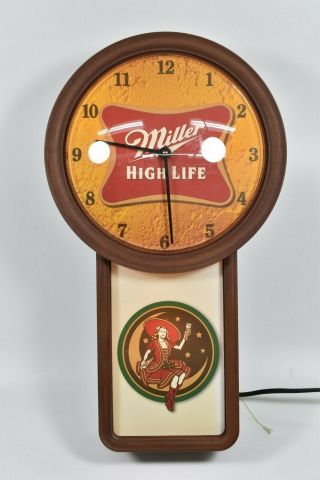 Vintage Miller High Life Beer Girl In The Moon Wall Clock Light Sign Man Cave