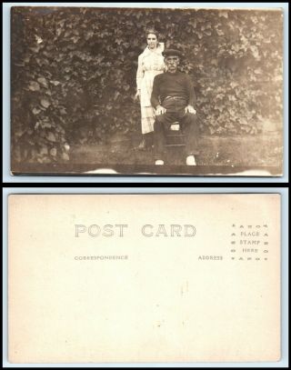 Rppc Photo Postcard - Older Man Sitting On Chair & Woman Standing Outside C11