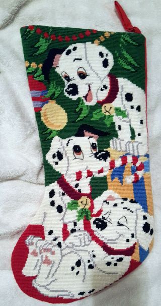 101 Dalmations Disney Christmas Stocking,  Needlepoint Large Xmas Sock