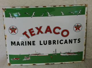Texaco Marine Porcelain Enamel Sign Vintage Style Gas Station Advertising