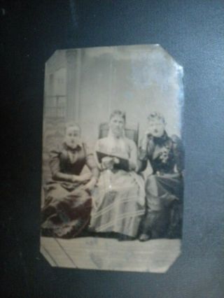 Antique Tintype Photo Of 3 Women,  1860 