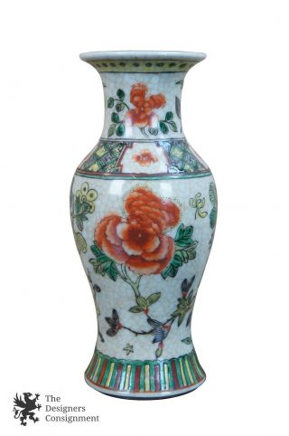 Vtg Hand Painted Ceramic Urn Bud Vase Famille Rose Floral Flower Asian Porcelain