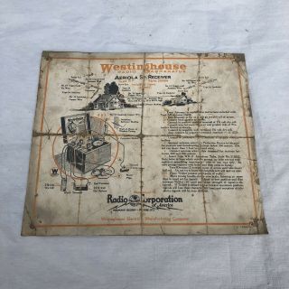 1920s Westinghouse Aeriola Sr.  Tube Radio Lid Paper Instructions