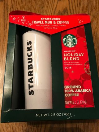 2018 Starbucks Gift Set With Holiday Blend Coffee & 16 Oz.  Tall Travel Mug