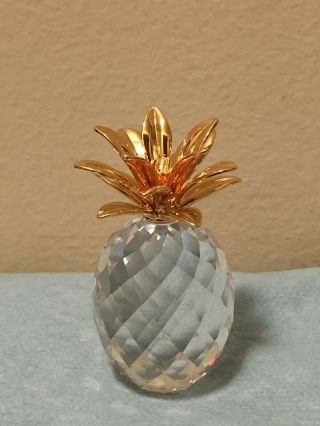 Swarovski Crystal 2.  5” Pineapple With Gold Leaves