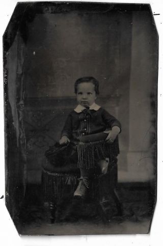 Ca 1870s Precious Little Boy Seated On Photographer 