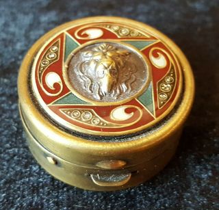 Brass & Enamel Vintage Victorian Antique Lion Head Pill / Trinket / Patch Box