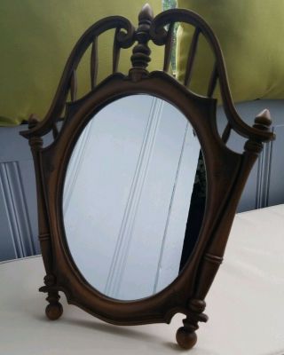 Vintage Syroco Oval Wood Mirror Stand Up Or Wall Hanging Mirror