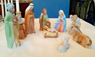 Vintage Homco 9 Piece Nativity Scene Set Figures - Ceramic.  5599
