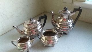 Antique / Vintage Four Piece Silver Plated Coffee / Tea Pot Set - James Deakin