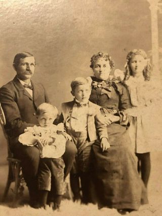 Vintage Cabinet Card - Family Of Five - Two Boys And A Girl With Their Parents