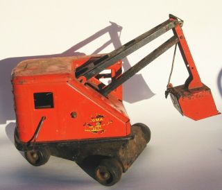 Vintage Marx Steam Shovel Lumar Contractors Orange Pressed Steel Digger