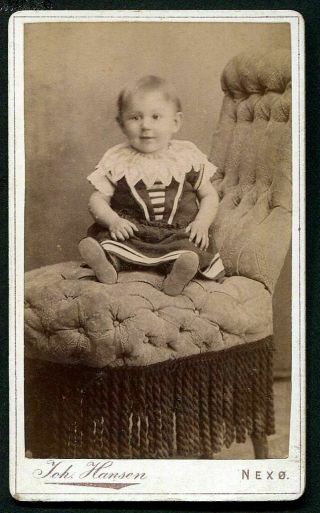 Antique Cdv Photo Sweet Child W Lace Collar On Chair Germany Backstamp