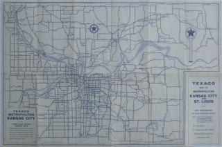 1946 TEXACO Road Map ST.  LOUIS KANSAS CITY Missouri Route 66 Leavenworth Olathe 2