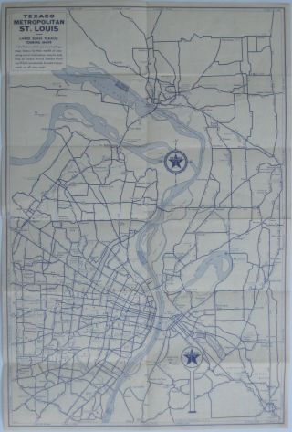 1946 TEXACO Road Map ST.  LOUIS KANSAS CITY Missouri Route 66 Leavenworth Olathe 3