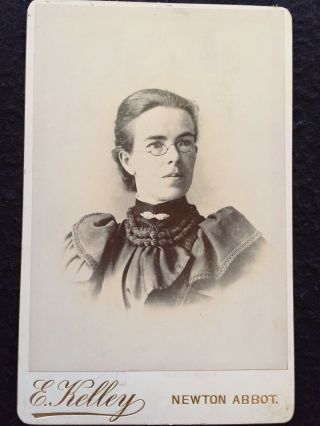 Cabinet Card Of A Young Woman With Glasses Spectacles By Kelley,  Newton Abbot