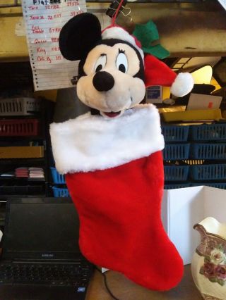 Disney Plush Mickey Red Christmas Stocking.  Mickey Unlimited Santa 