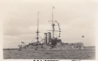 Photograph Royal Navy.  Hms " Hibernia " Battleship.  No Nets Gallipoli.  Fine 1913
