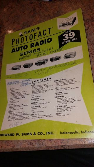Sams Photofact Auto Radio Series Ar 39 October 1966