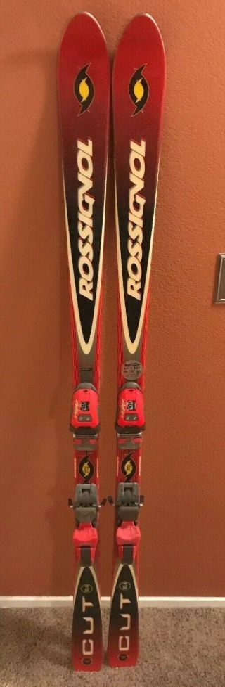 Vintage Rossignol Cut 10.  4 162cm Downhill Skis W/ Marker M31 Bindings Red