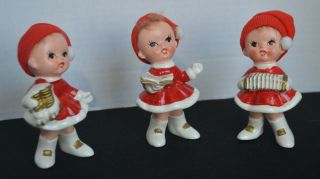 Vintage Napco Napcoware Ceramic Christmas Girl Carolers Figurines Set Of 3
