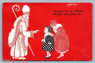 Santa St.  Nicholas Christmas Austrian Antique Postcard No.  1041 W/ Stamps