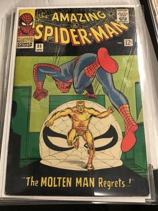 The Spider - Man 35 (1965,  Marvel) 2nd App Molten Man Fn,
