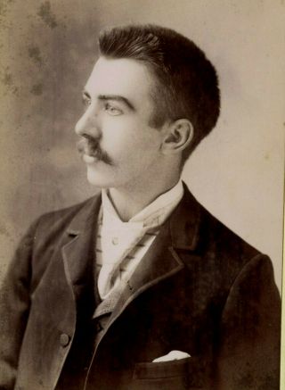 Antique Photo Cabinet Card Young Mustache Man Fashion By Weber Erie Pa