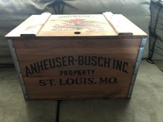 Bud Budweiser Beer Anheuser Busch St.  Louis Mo Wood Wooden Lidded Beer Create.