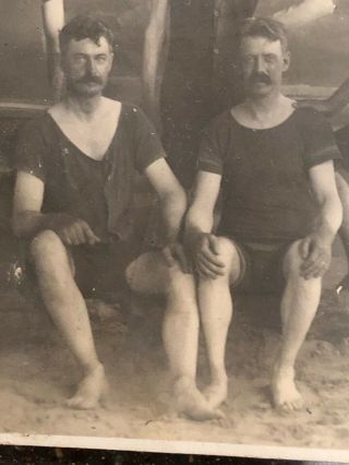 Early 1900s Rppc Group Handsome Sexy Men Studio Pose Swim Suits Muscle Gay 2