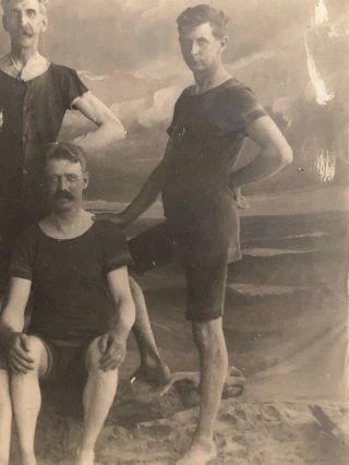 Early 1900s Rppc Group Handsome Sexy Men Studio Pose Swim Suits Muscle Gay 3