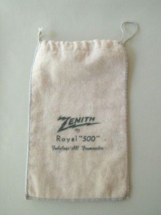 Vintage Zenith Royal " 500 " Transistor Radio Felt Cloth Bag W/ Drawstrings