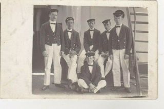 Old Photo Group Men Sailor Uniform Ship Transportation Navy W14