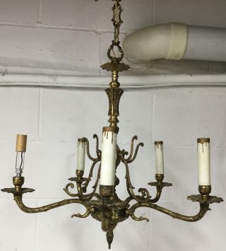 Vtg Brass 5 Arm/candle Chandelier Ceiling Mount Hard Wire 18”x18”