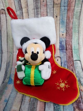 Disney Store 17 " Mickey Mouse Christmas Stocking Red Santa Holiday Presents