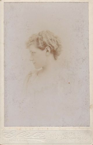 Cabinet Card Great Ad S.  F.  Ca 1893 Id Lady Side View Wavy Curly Hair Light Dress