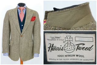 Mens Harris Tweed Vintage Sport Coat Blazer Jacket Brown Usa Size Eu50 / Uk40
