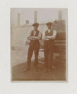 Old Photo Men Workers Flat Cap Fashion Clothing People D575