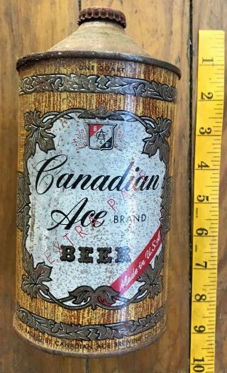 Canadian Ace Beer Quart Cone Top Beer Can With Crown Cap Extra Pale 1950’s