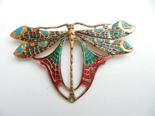 Vintage Brass & Enamel Butterfly Brooch Pendant