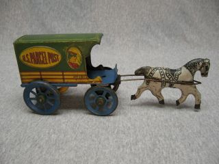 Early American Tin Plate Nonpareil Horse Drawn Mail Wagon Not Marx Converse Farm