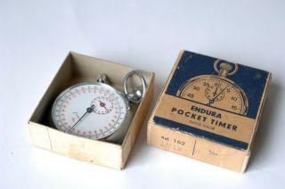 Vintage Swiss Made Endura 1/10 Mechanical Wind Up Stopwatch W/ Box