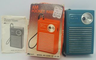 Vintage Kmart Transistor Am Solid State Blue Portable Handheld Radio W/ Box
